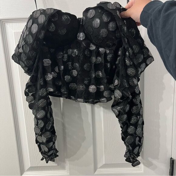 NWT House of Harlow 1960 Burna Blouse in Black Metallic Dot sz S - Picture 6 of 11